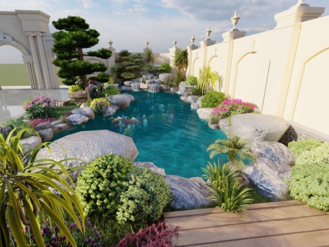 Hình ảnh hồ cá Koi thiết kế 3D